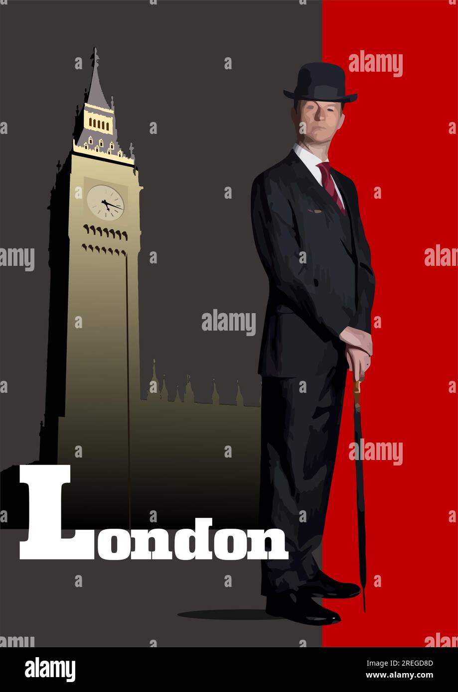 Ein Londoner Gentleman mit Hut, Vector 3D-Abbildung Stock Vektor