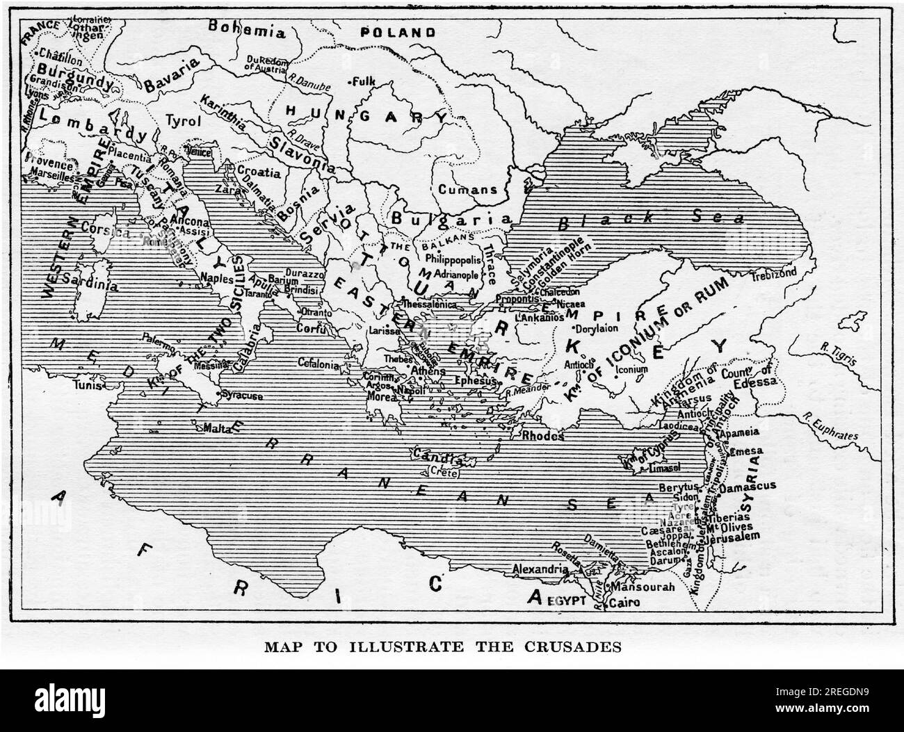Karte zur Veranschaulichung der Kreuzzüge, veröffentlicht um 1880 Stockfoto