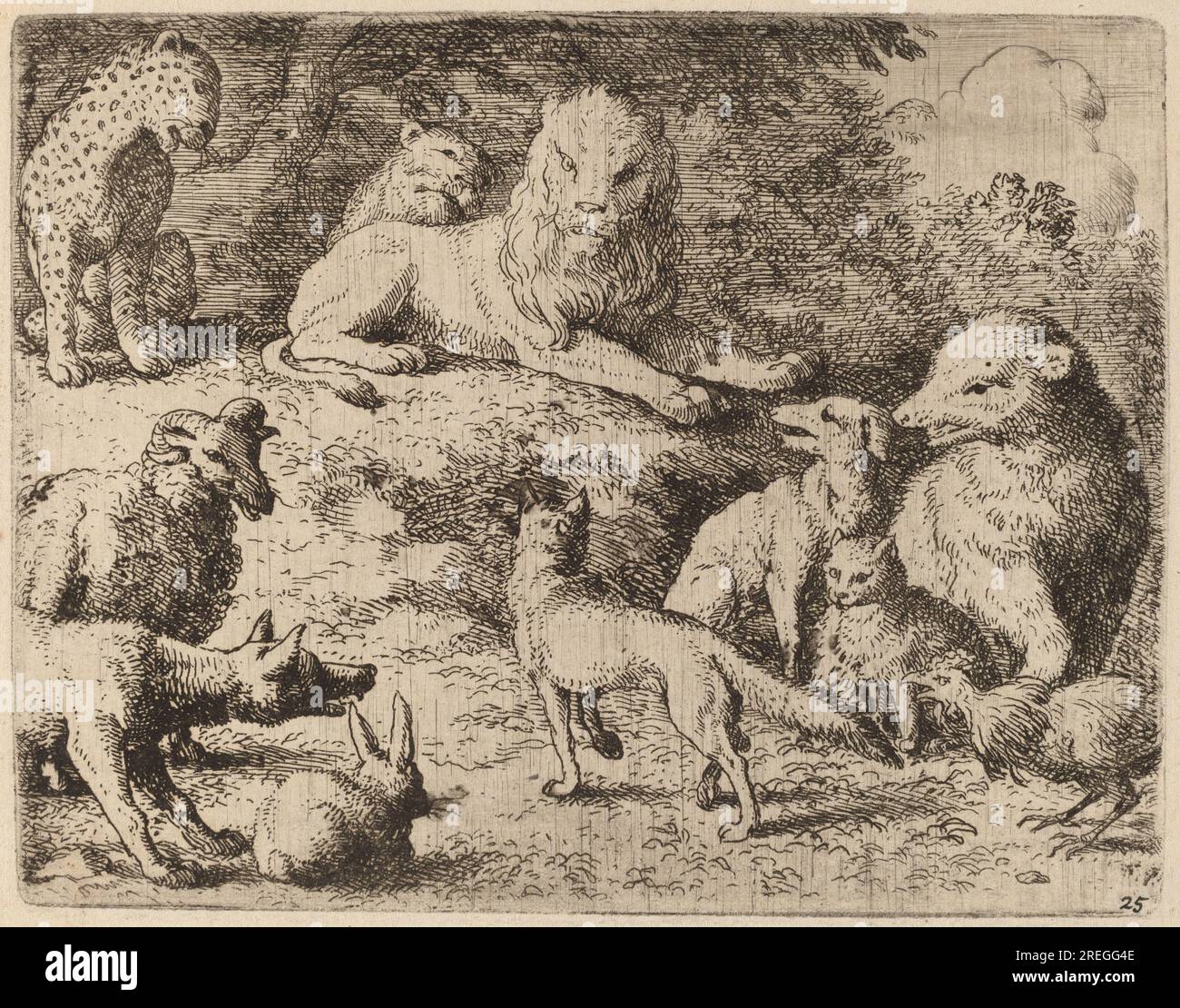 Allart van Everdingen, die Tiere präsentieren ihre Anklage gegen Reynard, wahrscheinlich c. 1645/1656, Ätzen, Ailsa Mellon Bruce Fund, 1973.15.182. Stockfoto