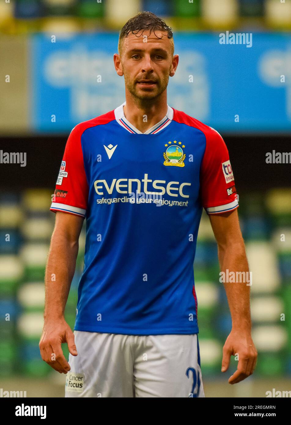 Linfield-Spieler Matthew Fitzpatrick - Linfield vs Pogoń Szczecin, UEFA Europa Conference League, Donnerstag, 27. Juli 2023, Windsor Park Belfast Stockfoto