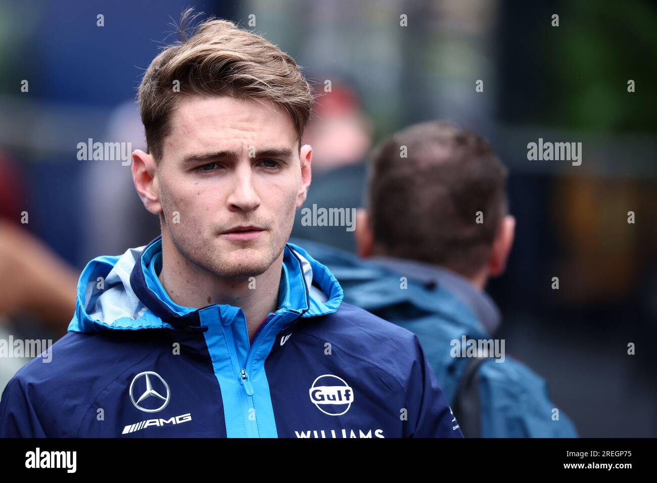 Stavelot, Belgien. 28. Juli 2023 Logan Sargeant of Williams Racing in der Koppel vor dem Training vor dem F1 Grand Prix von Belgien im Spa Francorchamps am 28. Juli 2023 in Stavelot, Belgien. Kredit: Marco Canoniero/Alamy Live News Stockfoto