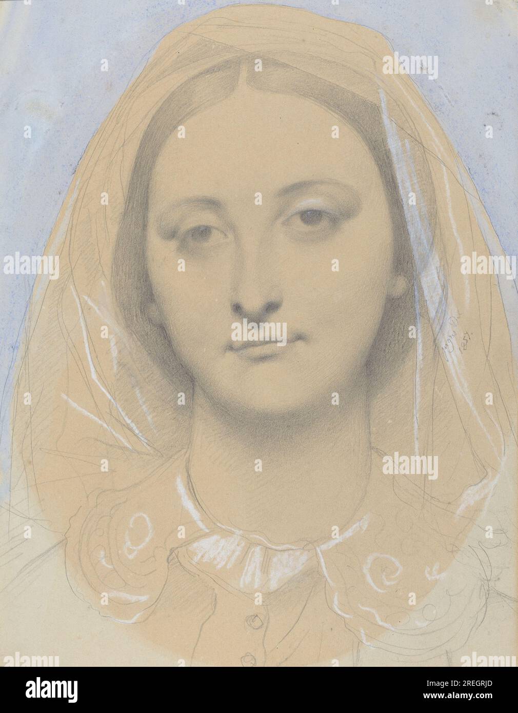 „Jean-Auguste-Dominique Ingres, Mademoiselle Mary de Borderieux(?), 1857, Graphit und Aquarell mit weißen Highlights, insgesamt: 35,2 x 27,1 cm (13 7/8 x 10 11/16 Zoll) Gerahmt: 51,4 x 42,9 cm (20 1/4 x 16 7/8 Zoll), Woodner Collection, Geschenk von Dian Woodner, 2011.42.6' Stockfoto