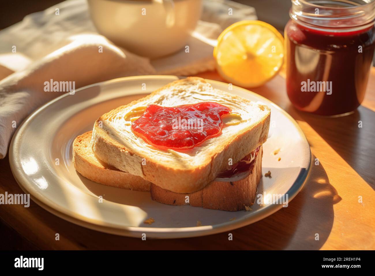 Toast und Marmelade zum Frühstück Stockfoto