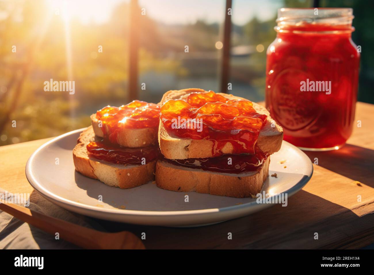 Toast und Marmelade zum Frühstück Stockfoto