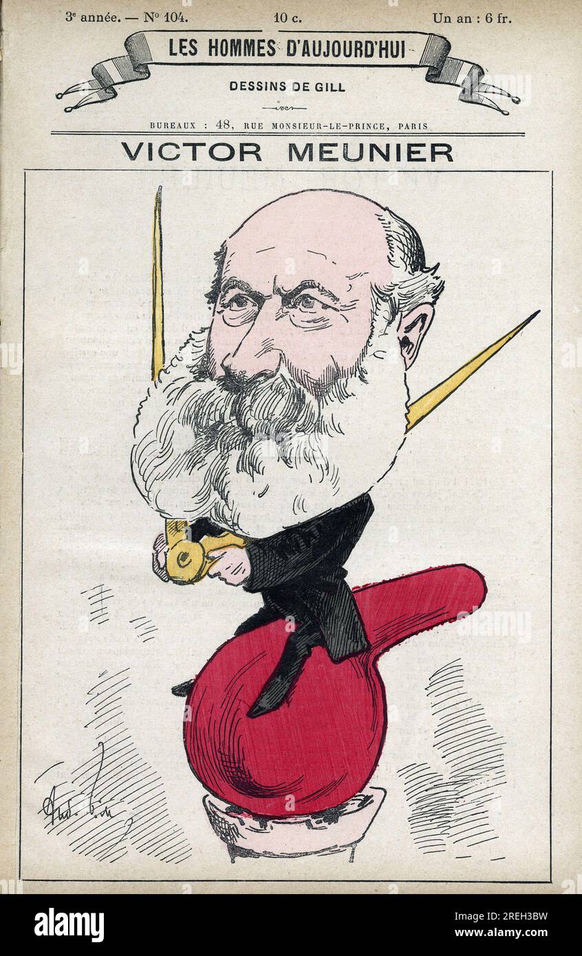 Portrait de Amedee-Victor Meunier (1817-1894), Journal Scientifique, il œuvra a la vulgarisation des Sciences. Caricature de Gill, Paris. Stockfoto