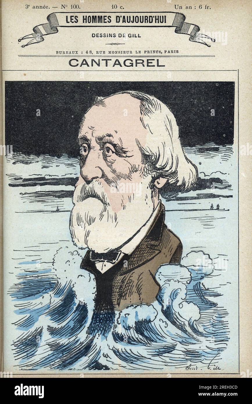 Portrait de Felix Francois Jean Cantagrel (1810-1887), homme de lettres, conseiller Municipal et Delegieren de Paris. Karikatur de Gill, Paris. Stockfoto