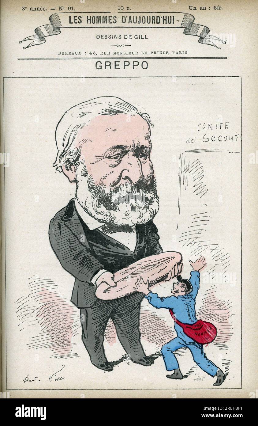 Portrait de Louis Greppo (1810-1888), Homme politique Francais, il fut Delegieren du Rhone et de la Seine. Karikatur de Gill, Paris. Stockfoto