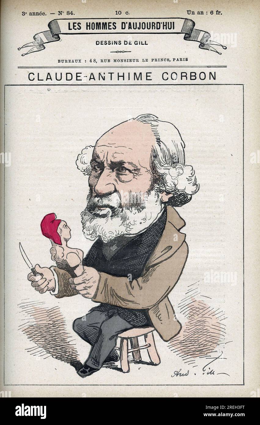 Portrait de Claude Anthime Corbon (1808-1891), senateur Francais. Karikatur de Gill in 'Les hommes d'aujourd'hui". Stockfoto