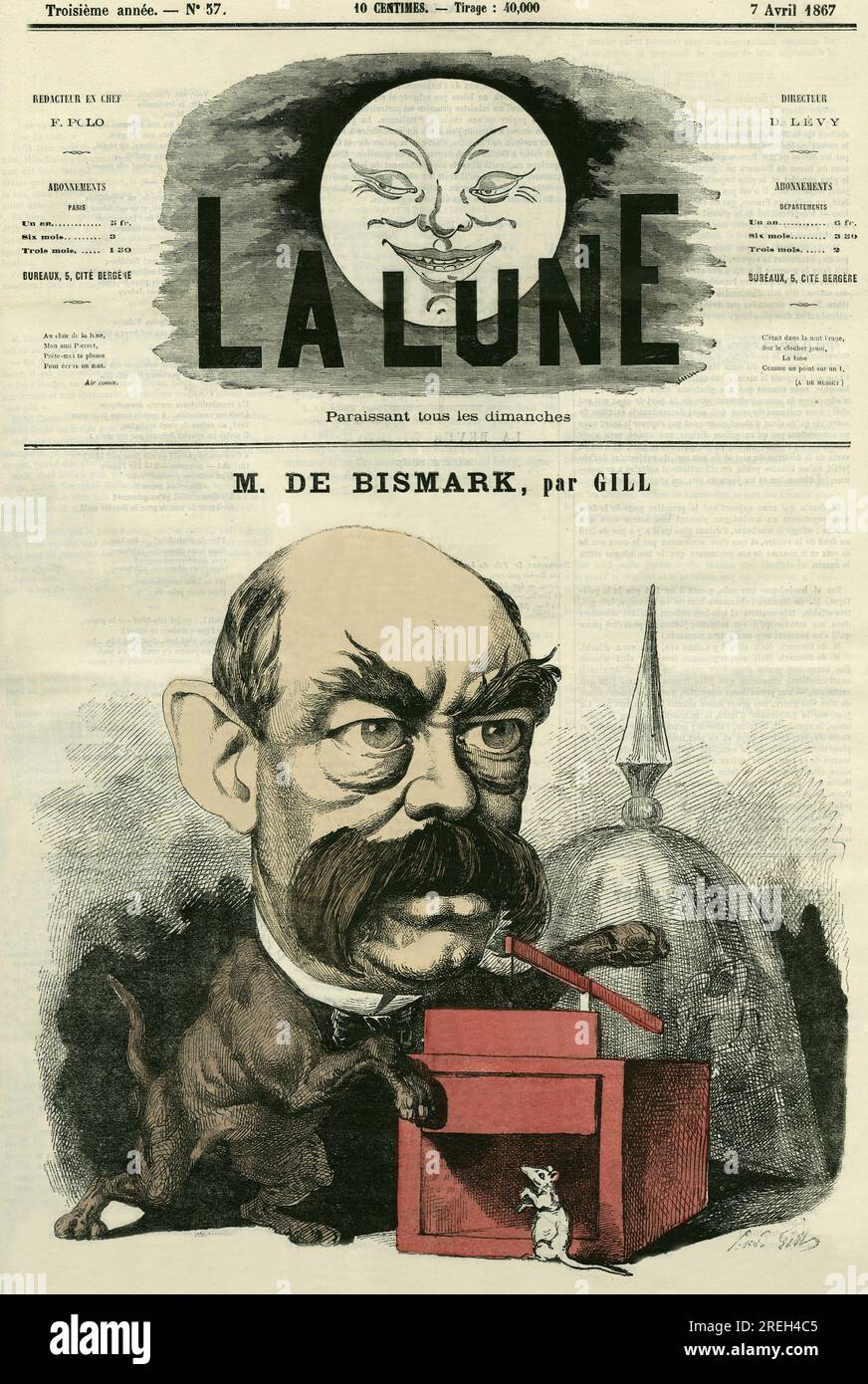 Portrait de Otto von Bismarck (1815-1898), Chancelier Gasse. Karikatur par Gill, in 'La Lune', le 7 avril 1867. Stockfoto