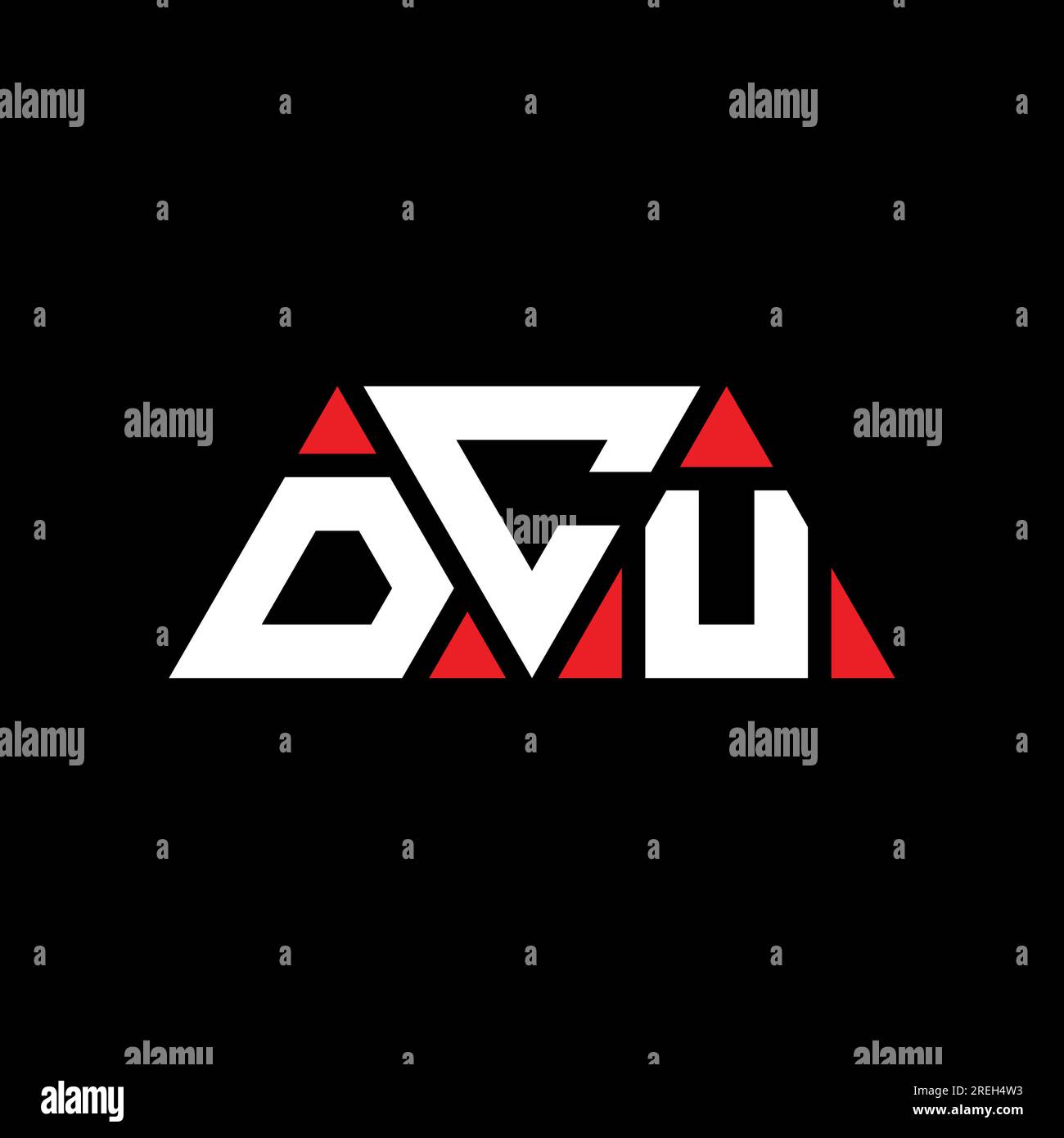 DCU-Logo mit dreieckigem Buchstaben in Dreiecksform. DCU-Dreieck-Logo-Monogramm. DCU-dreieckige Vektor-Logo-Vorlage mit roter Farbe. DCU Triangul Stock Vektor