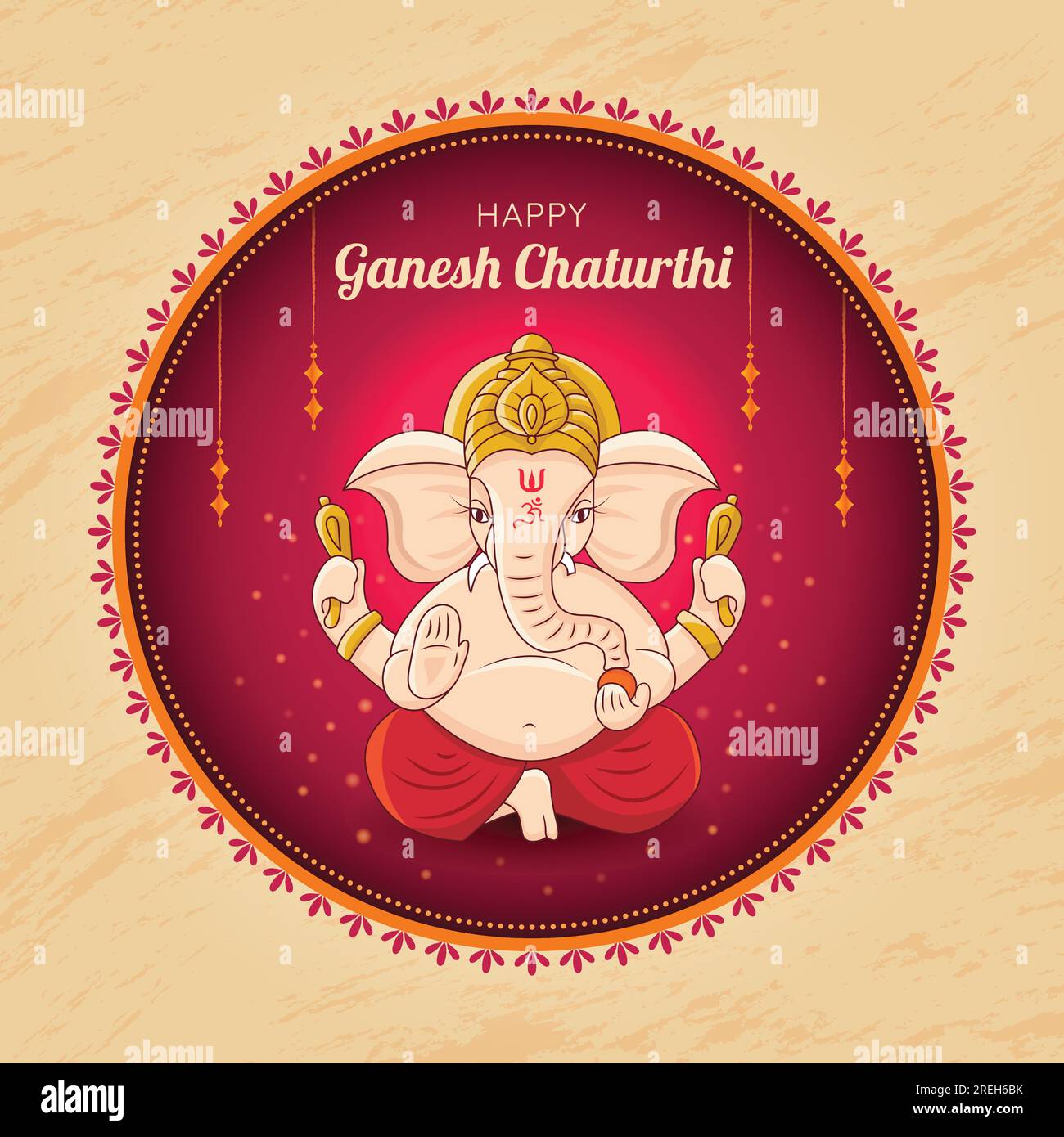 Happy Ganesh Chaturthi Vector Illustration. Grafik des indischen Lord Ganesha-Gottesfestivals. Kunstvoll verziertes Mandala-Kunstdesign-Poster. Post in sozialen Medien Stock Vektor