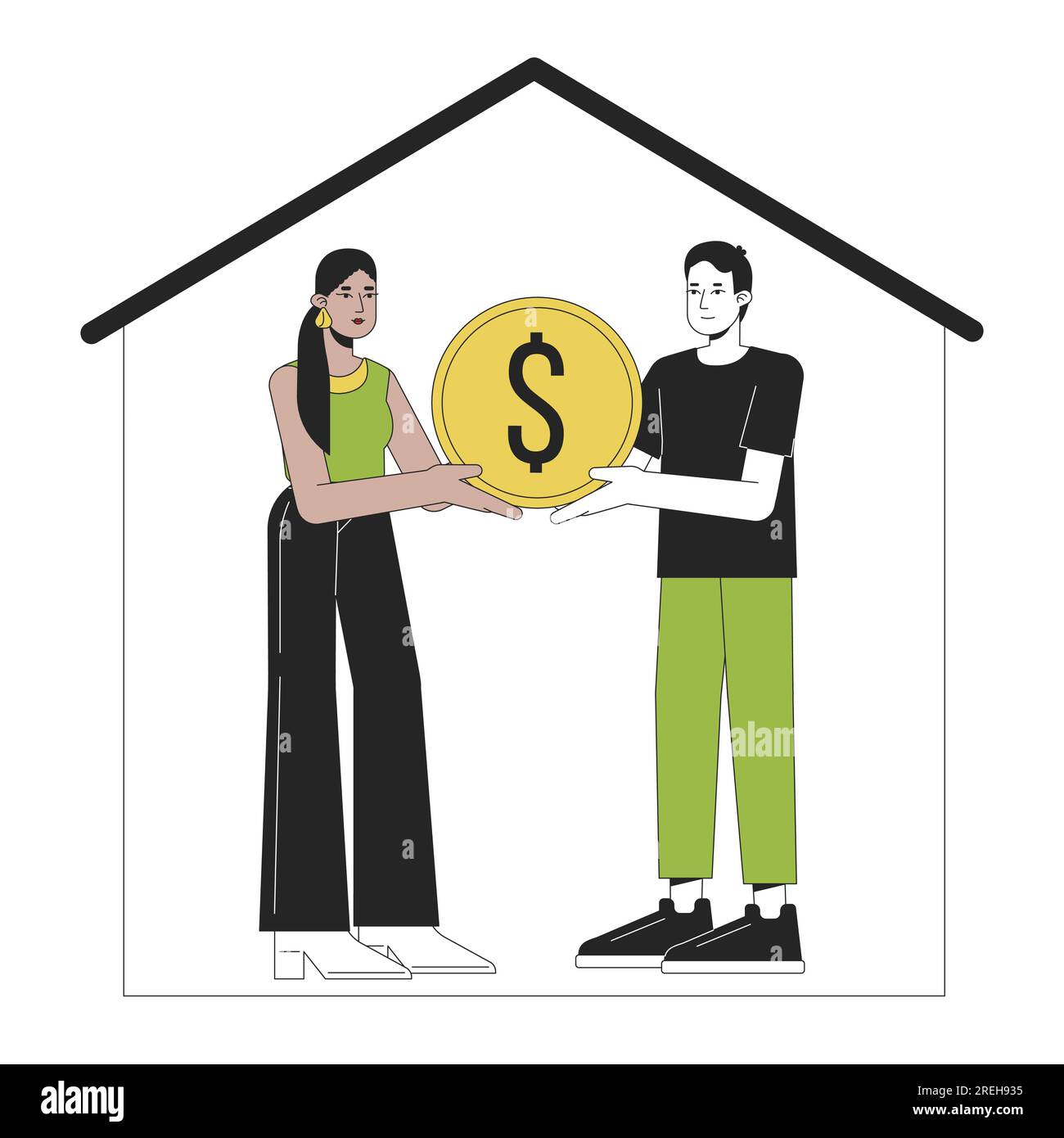 Ein Paar kauft Immobilien-Flatline-Konzept, Vektorpunktanzeige Stock Vektor
