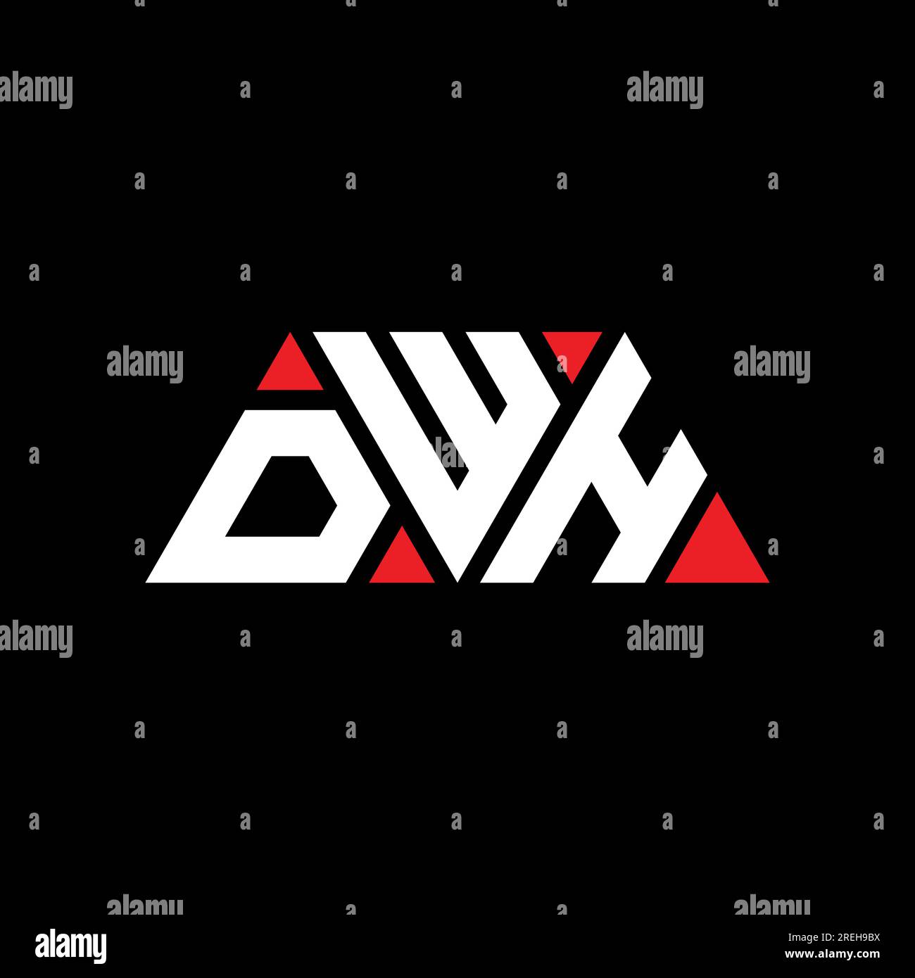 DWH-Logo mit Dreiecksbuchstaben und Dreiecksform. DWH-Dreieck-Logo-Monogramm. DWH-dreieckige Vektorvorlage mit roter Farbe. DWH Triangul Stock Vektor