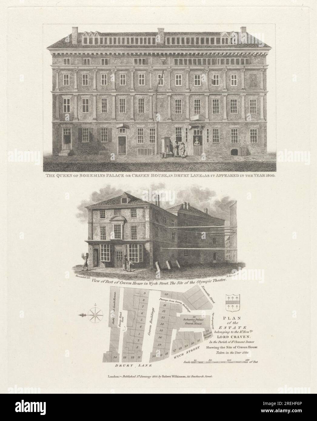 Die Königin des Böhmischen Palastes oder Crover House in Drury Lane, wie es im Jahr 1800 1822 von Bartholomew Howlett erschien Stockfoto