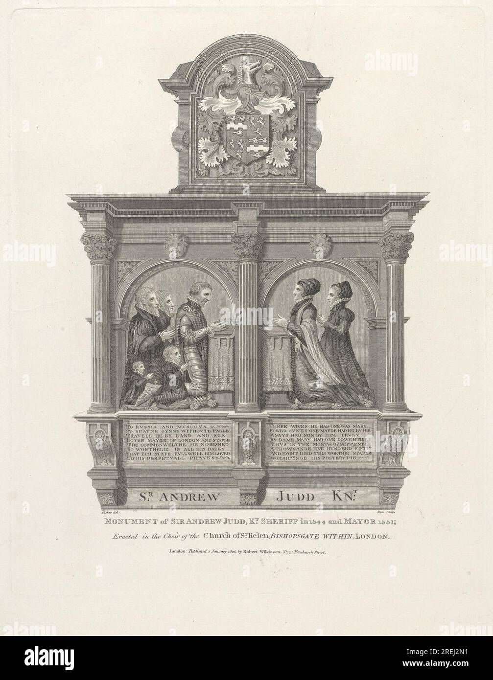 Denkmal von Sir Andrew Judd im Chor von St. Helen, Bishopsgate 1825 von James Stow Stockfoto