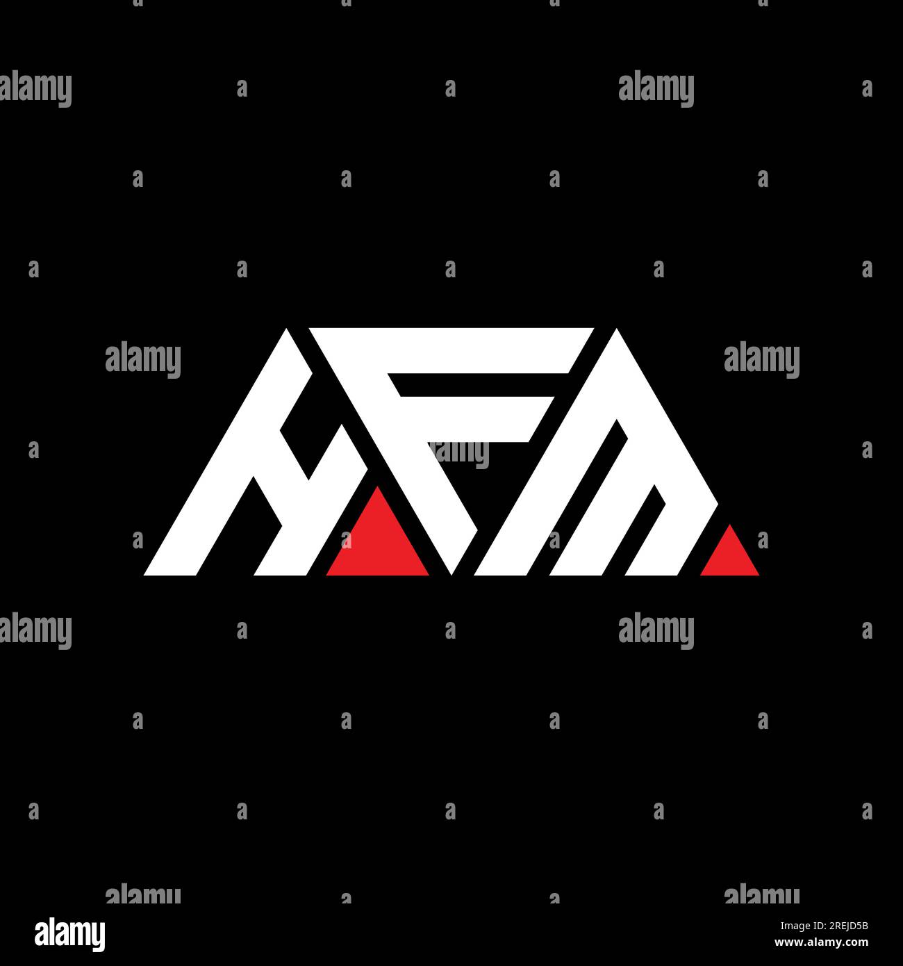 HFM-Logo mit Dreiecksbuchstaben und Dreiecksform. Monogramm mit HFM-Dreieck-Logo. Vorlage für HFM-Dreieck-Vektor-Logo in roter Farbe. HFM-Triangul Stock Vektor