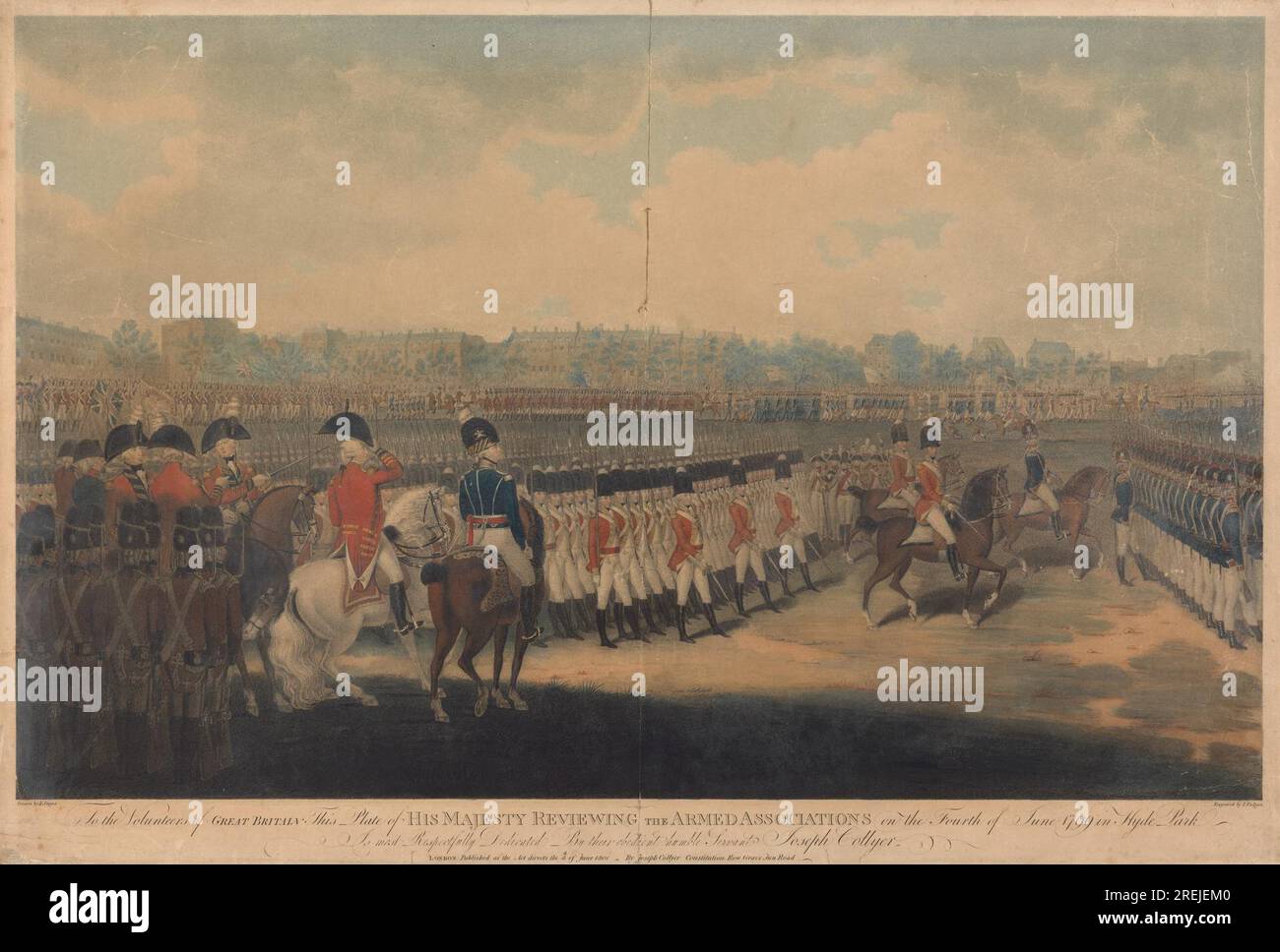 Seine Majestät rezensiert die bewaffneten Vereinigungen am 4. Juni 1799 im Hyde Park 1801 von Joseph Collyer Stockfoto