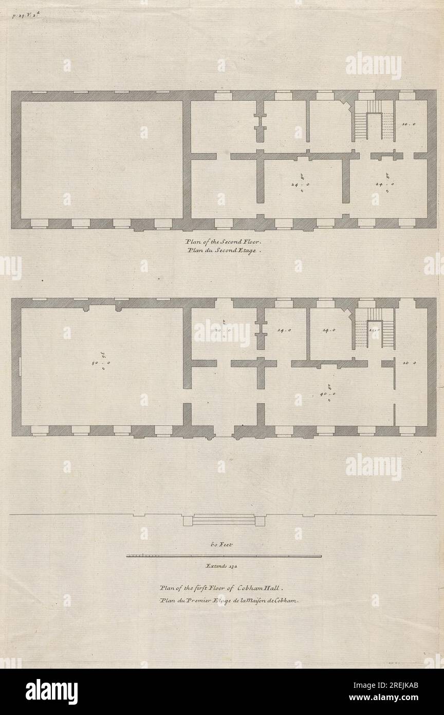 Cobham Hall, Kent: Pläne der ersten und zweiten Etage um 1790 von Henry Hulsbergh Stockfoto