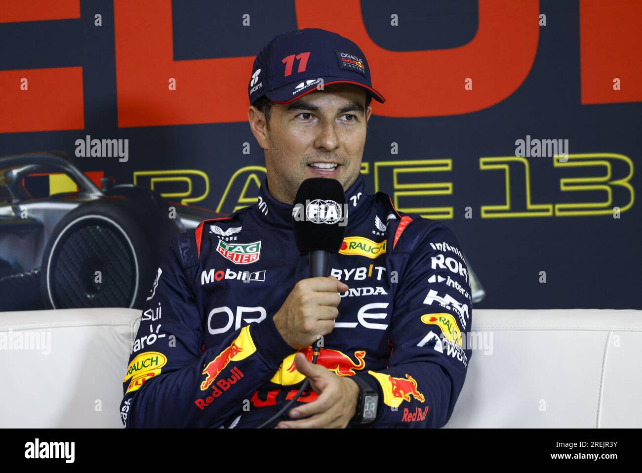 Stavelot, Belgien. 28. Juli 2023. PEREZ Sergio (Mex), Red Bull Racing RB19, Porträt, Pressekonferenz zum Formel-1-MSC-Grand Prix 2023, 12. Runde der Formel-1-Weltmeisterschaft 2023 vom 28. Bis 30. Juli 2023 auf dem Circuit de Spa-Francorchamps in Stavelot, Belgien Kredit: Unabhängige Fotoagentur/Alamy Live News Stockfoto