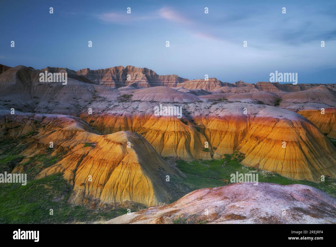 Erodierte Hügel im Badlands-Nationalpark in South Dakota. Stockfoto