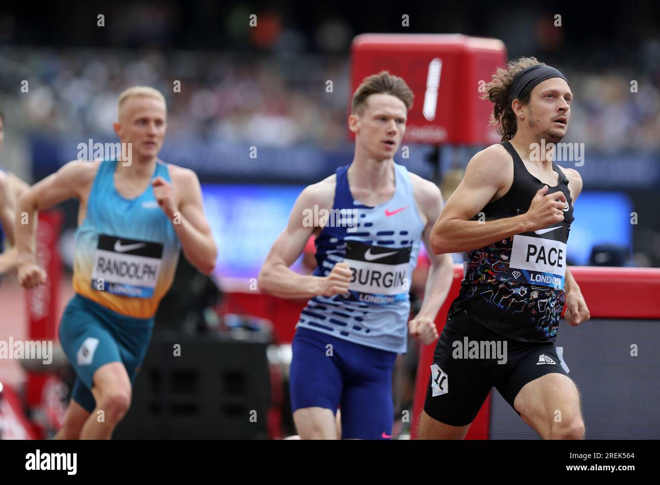 Erik SOWINSKI (Vereinigte Staaten von Amerika) als Schrittmacher im Finale der Herren 800m bei der 2023, IAAF Diamond League, Queen Elizabeth Olympic Park, Stratford, London, Großbritannien. Stockfoto