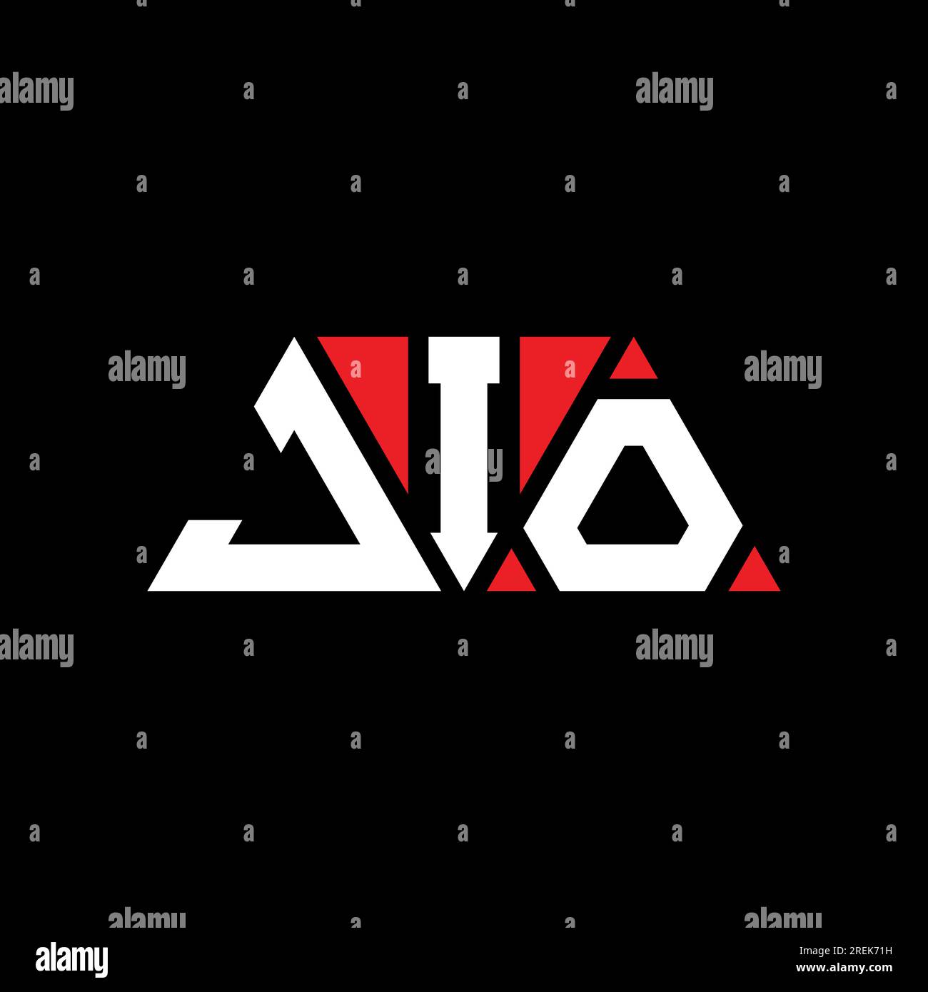 JIO-Logo mit Dreiecksbuchstaben und Dreiecksform. Monogramm mit JIO-Dreieck-Logo. JIO-Dreieck-Vektor-Logo-Vorlage mit roter Farbe. JIO triangul Stock Vektor