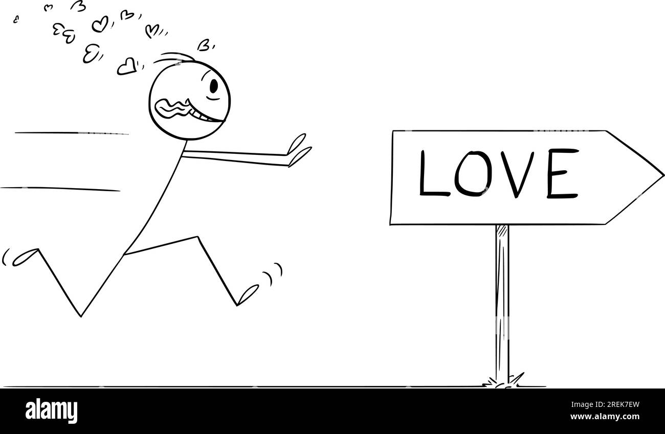 Person, die für die Liebe läuft, Vector Cartoon Stick Figur Illustration Stock Vektor
