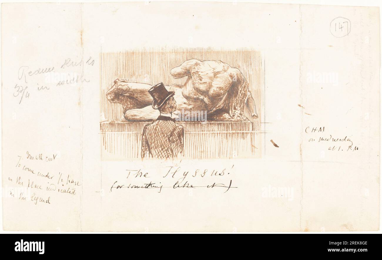 „George Du Maurier, The Ilyssus!, 1880, Stift und braune Tinte über Graphit mit Kratzer auf gewebtem Papier, insgesamt: 15,3 x 25,2 cm (6 x 9 15/16 Zoll), Geschenk von William B. O'Neal, 1995.52.216" Stockfoto