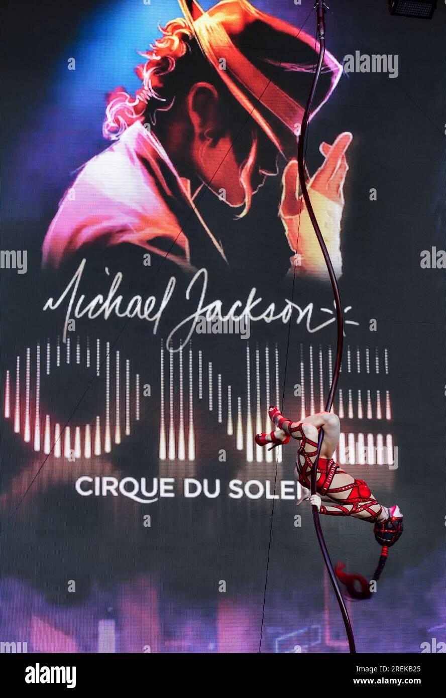 Michael Jackson, ONE, Cirque Du Soleil in Las Vegas. Aufgeführt auf der Bühne beim Life is Beautiful Festival. Stockfoto