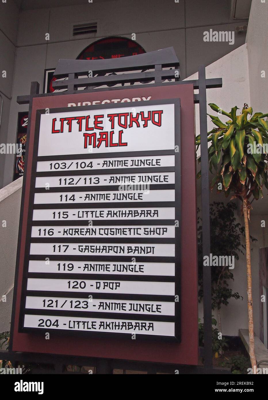 Little Tokyo Mall Verzeichnisschild im Little Tokyo District in Downtown Los Angeles, Kalifornien Stockfoto