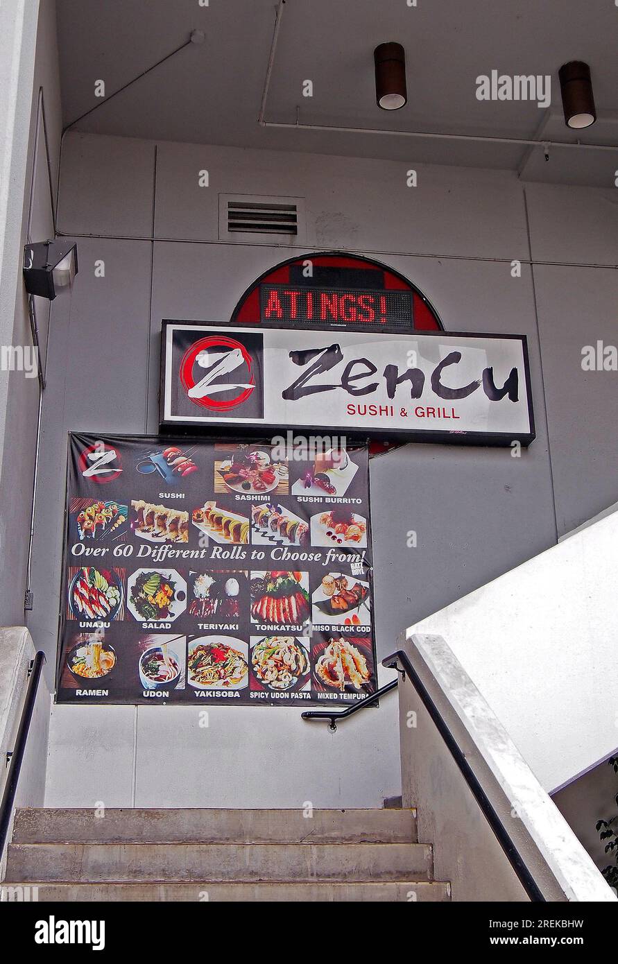 ZenCu Sushi and Grill Japanisches Restaurant im Little Tokyo District im Zentrum von Los Angeles, Kalifornien Stockfoto