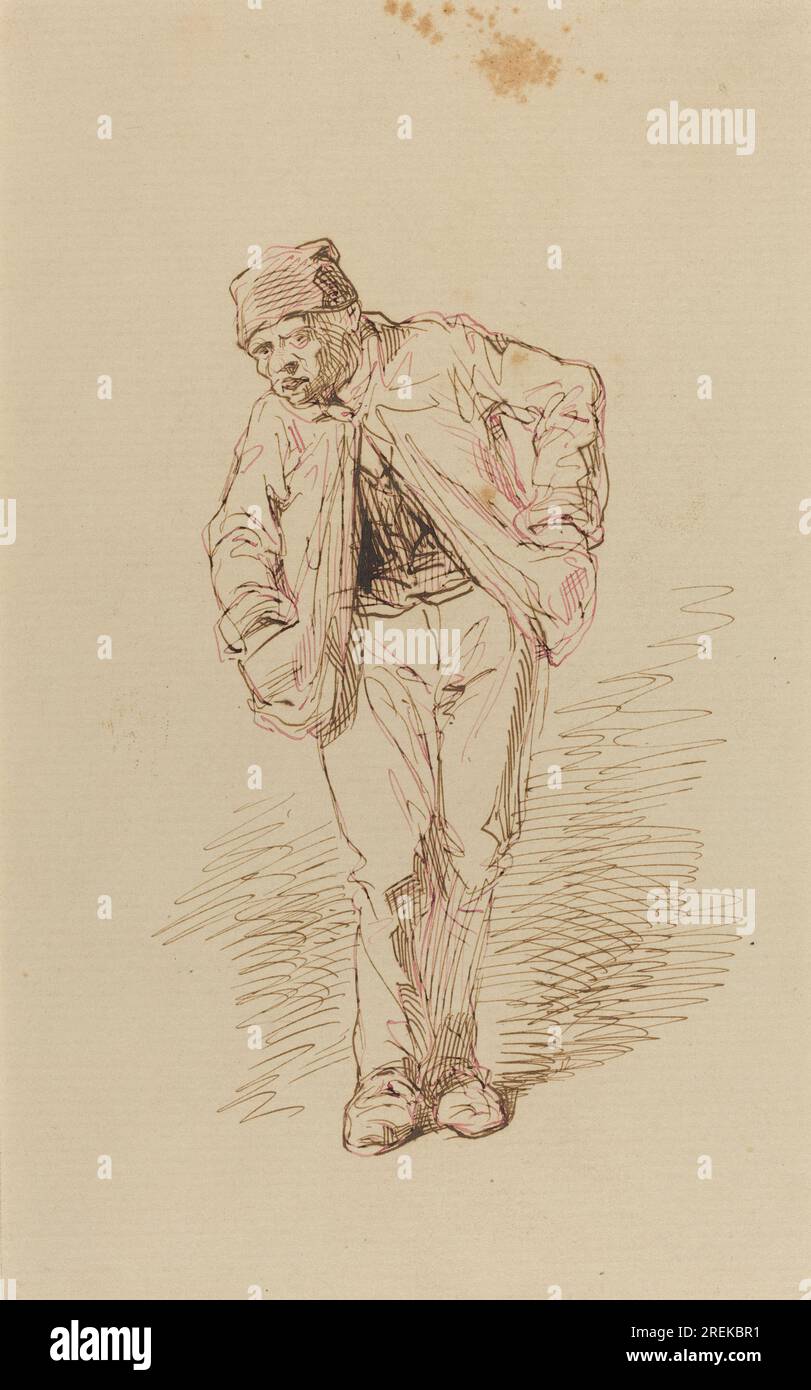 „Paul Gavarni, Sketch of a man, 0, Stift und braun-rote Tinte auf liegendem Papier, Overall: 20,7 x 13,4 cm (8 1/8 x 5 1/4 Zoll), Rosenwald Collection, 1943,3.4602“ Stockfoto