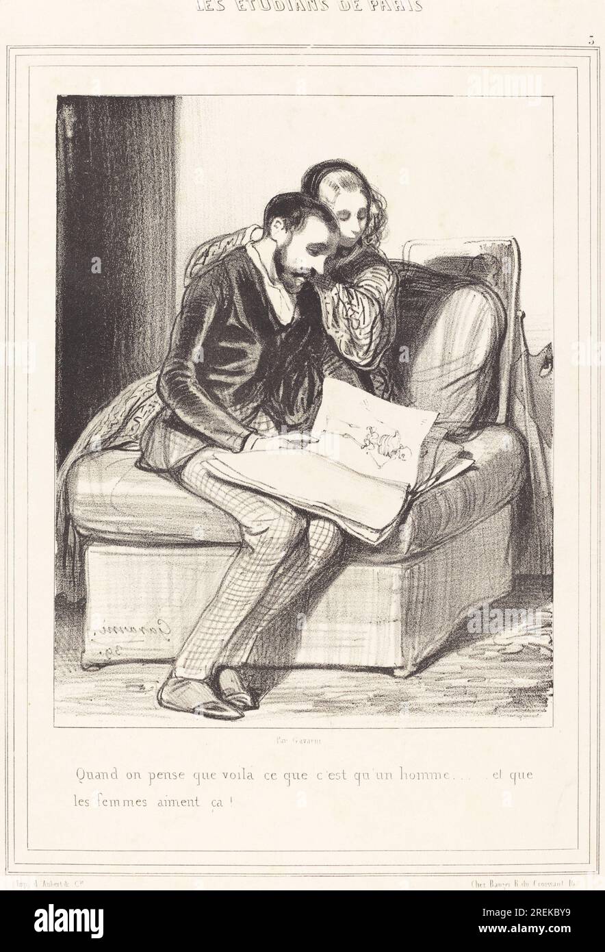 „Paul Gavarni, Quand on pense..., 1839, Lithograph, Overall: 34,2 x 26,4 cm (13 7/16 x 10 3/8 Zoll), Geschenk von Frank Anderson Trapp, 2002.57.23“ Stockfoto