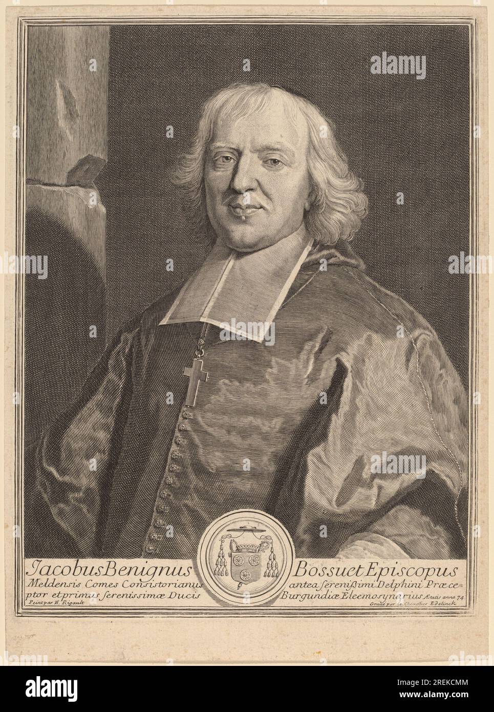 Gerard Edelinck nach Hyacinthe Rigaud, Jacques Benigne Bossuet, Ätzen und Gravieren, Platte: 25 x 19,3 cm (9 13/16 x 7 5/8 Zoll) Blatt: 27 x 20 cm (10 5/8 x 7 7/8 Zoll), Geschenk von John O'Brien, 1984.92.12' Stockfoto