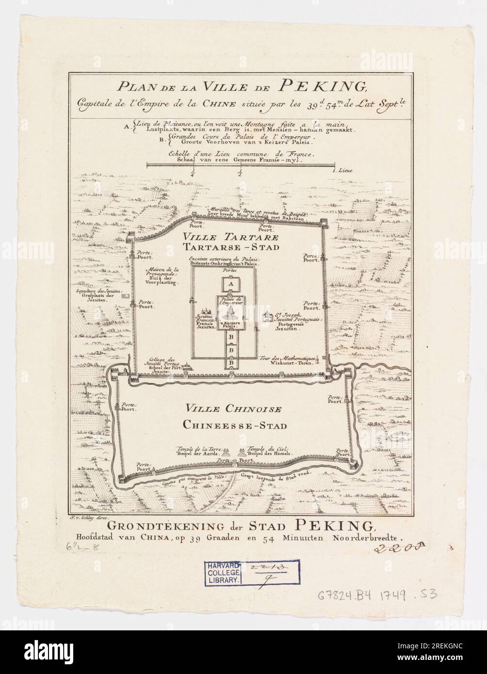 Plan de La ville de Peking capitale de l'Empire de la Chine, située par les 39.d 54 m. Breitengrad. Septr.le 1749 von Jakob van der Schley Stockfoto