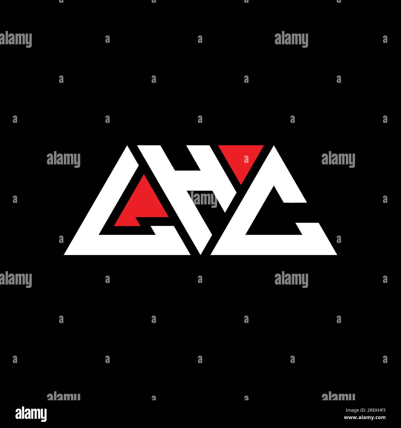 LHC-Logo mit Dreiecksbuchstaben und Dreiecksform. LHC Dreieck Logo Design Monogramm. LHC-Dreieck-Vektor-Logo-Vorlage mit roter Farbe. LHC Triangul Stock Vektor