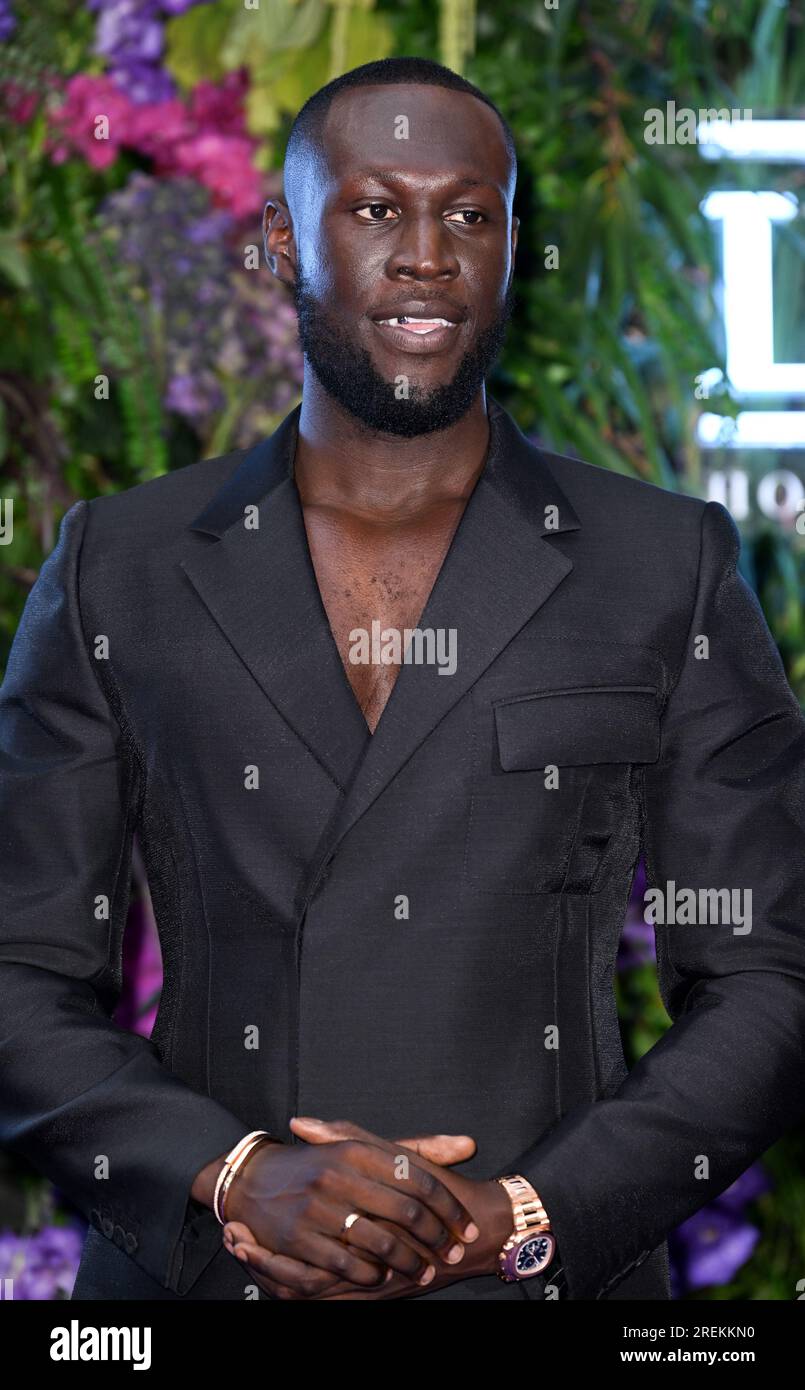 London, Großbritannien. 28. Juli 2023. Stormzy Ankunft im Mike Gala, Stormzy's 30. Birthday mit Biltmore Mayfair, LXR Hotels & Resorts und Don Julio 1942, London. Kredit: Doug Peters/EMPICS/Alamy Live News Stockfoto