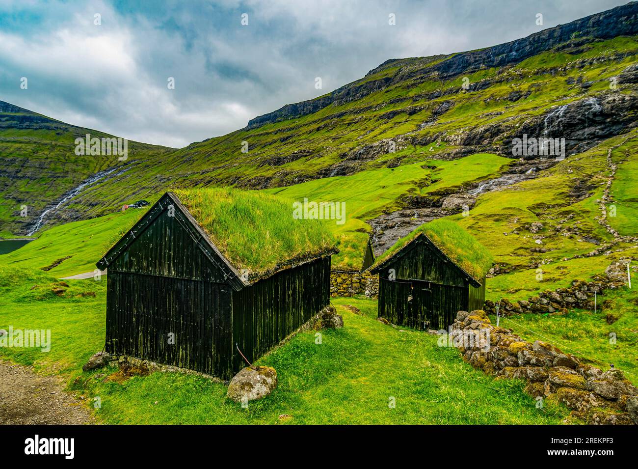 Museum der überwucherten Häuser, Saksun, Streymoy, Färöer Inseln, Dänemark Stockfoto