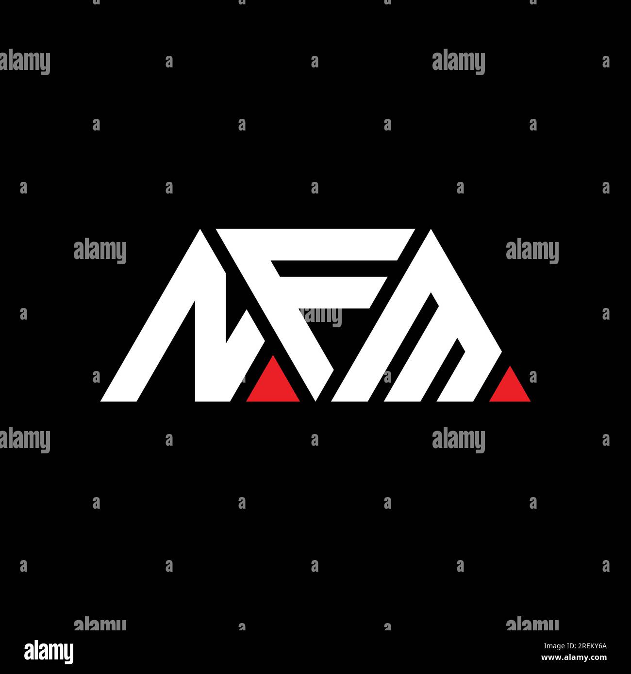 NFM-Logo mit dreieckigem Buchstaben in Dreiecksform. Monogramm mit NFM-Dreieck-Logo. Vorlage für NFM-Dreieck-Vektor-Logo in roter Farbe. NFM Triangul Stock Vektor
