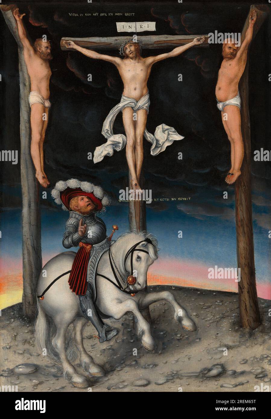 Titel: The Crucifixion with the Conversion Centurion Creator: Lucas Cranach the Elder Date: 1525 Abmessungen: 50,8 x 34,6 cm Medium: Oil on Panel Ort: National Gallery of Art, Washington, D.C. Stockfoto