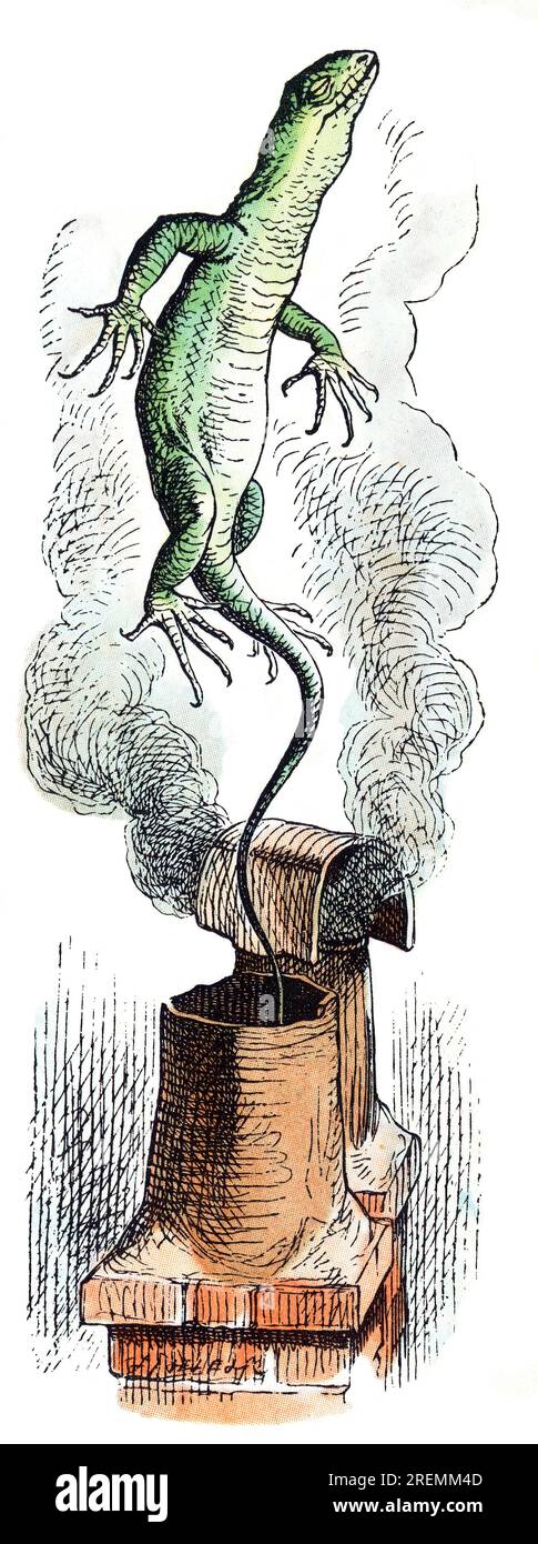 Bill Lizard Alice im Wunderland, farbige Illustration aus Tenniel Stockfoto