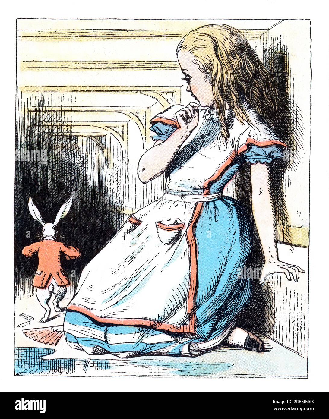 Riesige Alice Alice im Wunderland, farbige Illustration aus Tenniel Stockfoto