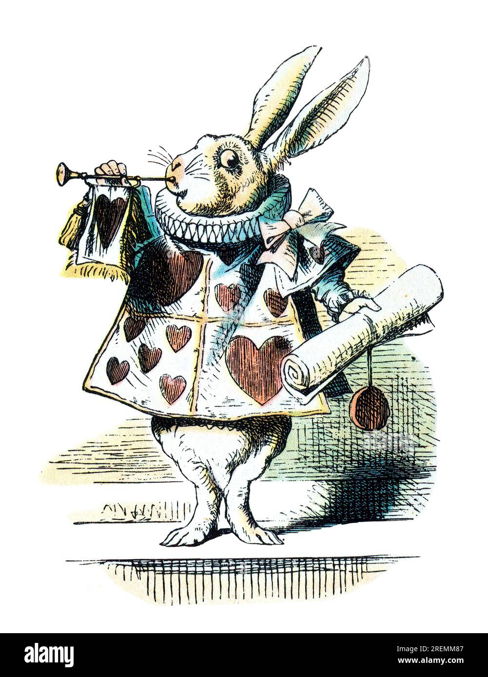 Herald Alice im Wunderland, farbige Illustration aus Tenniel Stockfoto