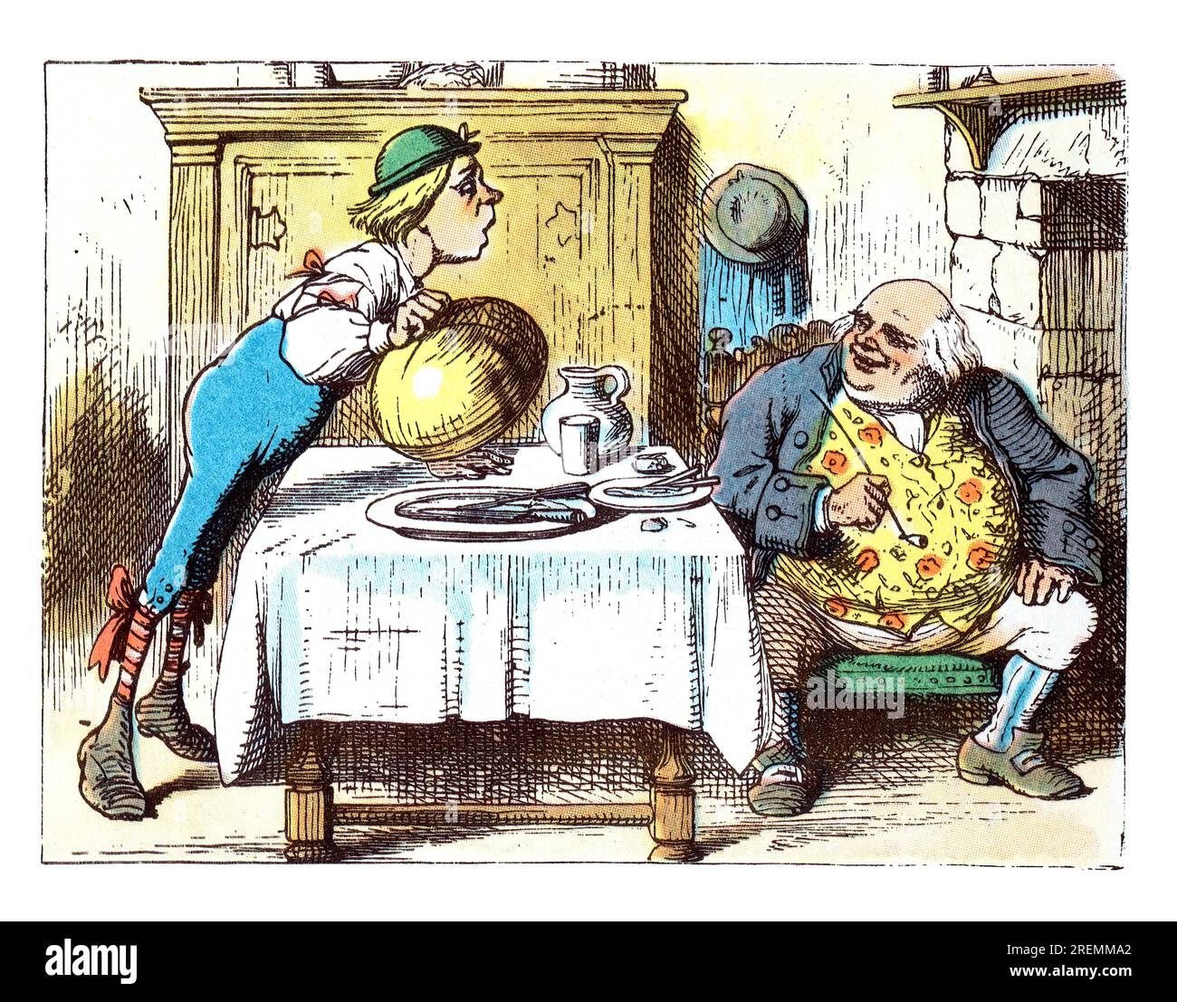 Jugend und Vater William essen Alice im Wunderland farbige Tenniel Illustration Stockfoto