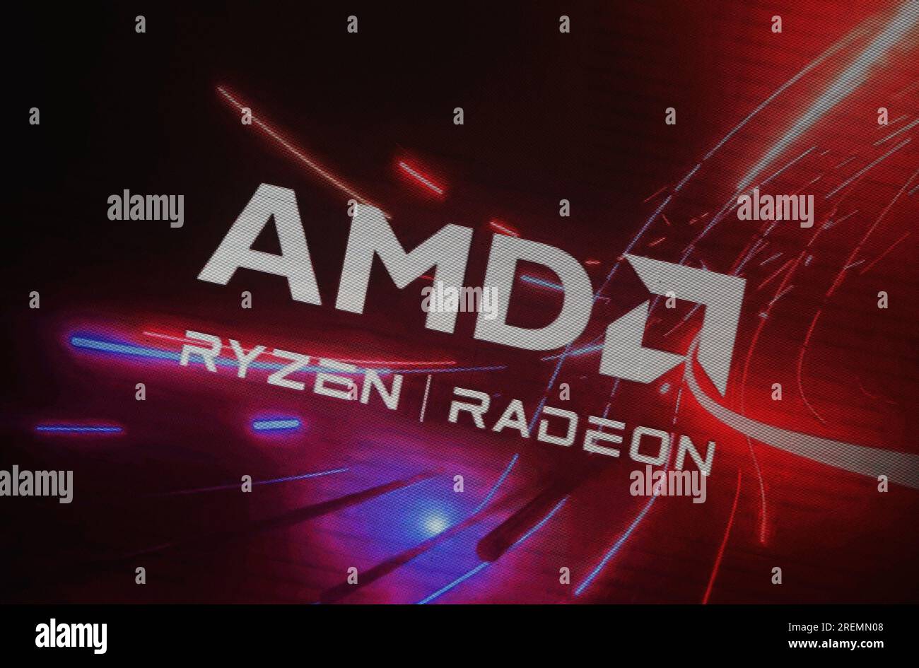 SHANGHAI, CHINA - 28. JULI 2023 - Foto vom 28. Juli 2023 zeigt das AMD-Logo auf der 2023ChinaJoy in Shanghai, China. Am selben Tag, US-Chip gia Stockfoto