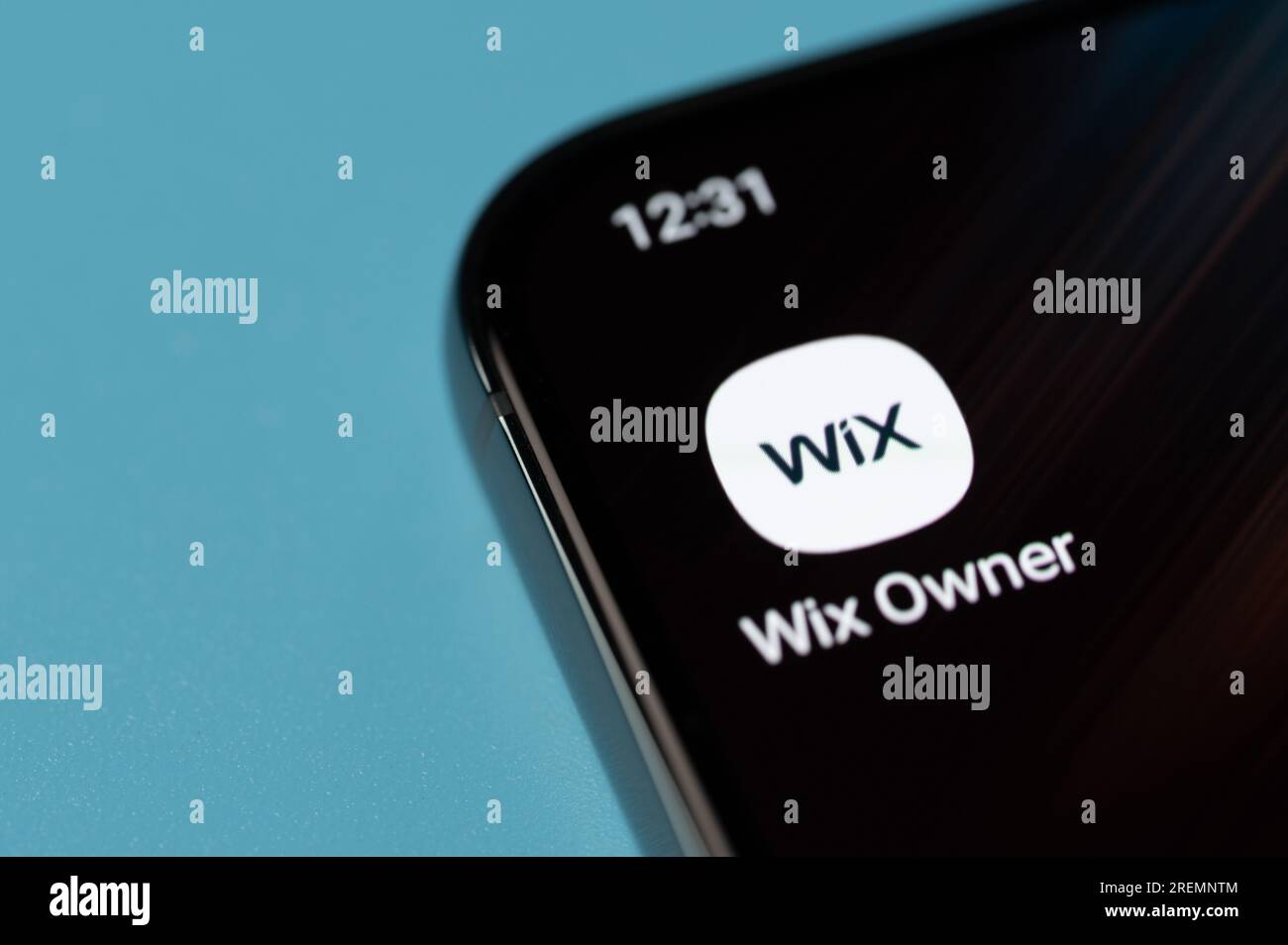 New York, USA - 27. Juli 2023: Wix-Besitzer-App zum Erstellen einer Website auf dem Smartphone-Bildschirm Nahaufnahme Stockfoto