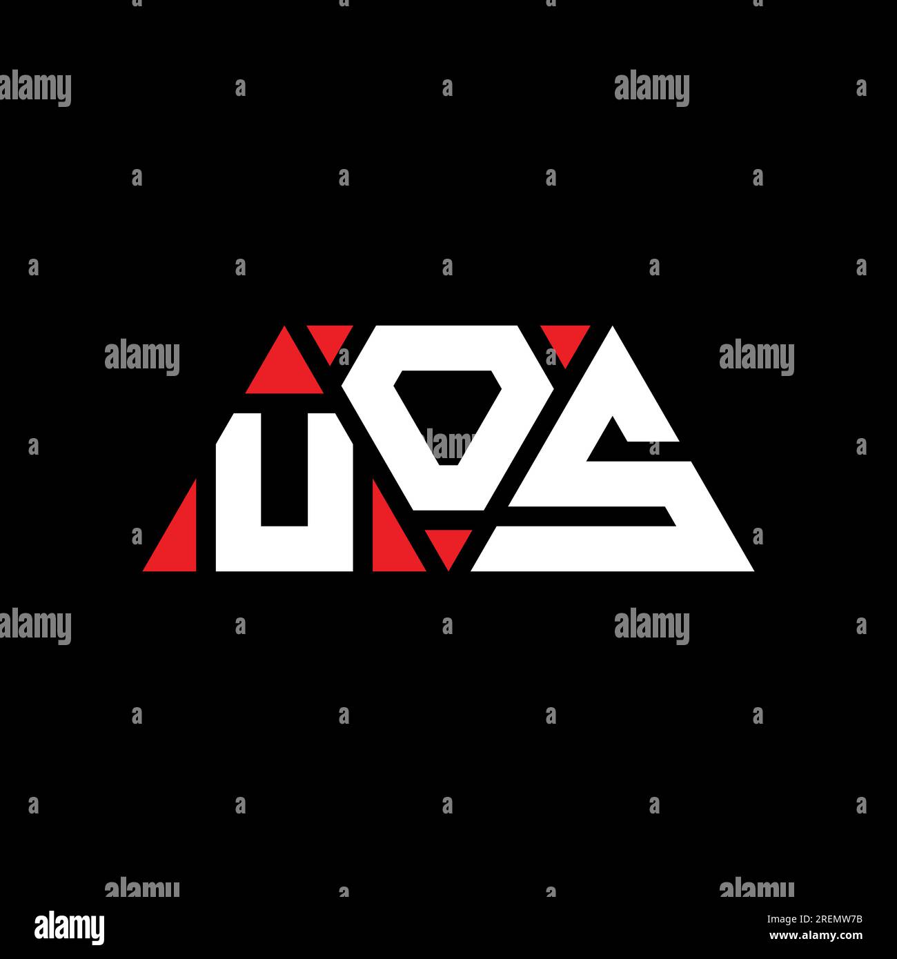 Logo mit UOS-Dreiecksbuchstaben in Dreiecksform. Monogramm mit dem UOS-Dreieck-Logo. UOS-Dreieck-Vektor-Logo-Vorlage mit roter Farbe. UOS triangul Stock Vektor