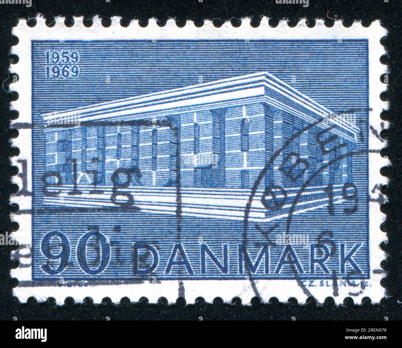 DÄNEMARK - CIRCA 1969: Stempel gedruckt von Dänemark, zeigt den dänischen Stempel, circa 1969 Stockfoto