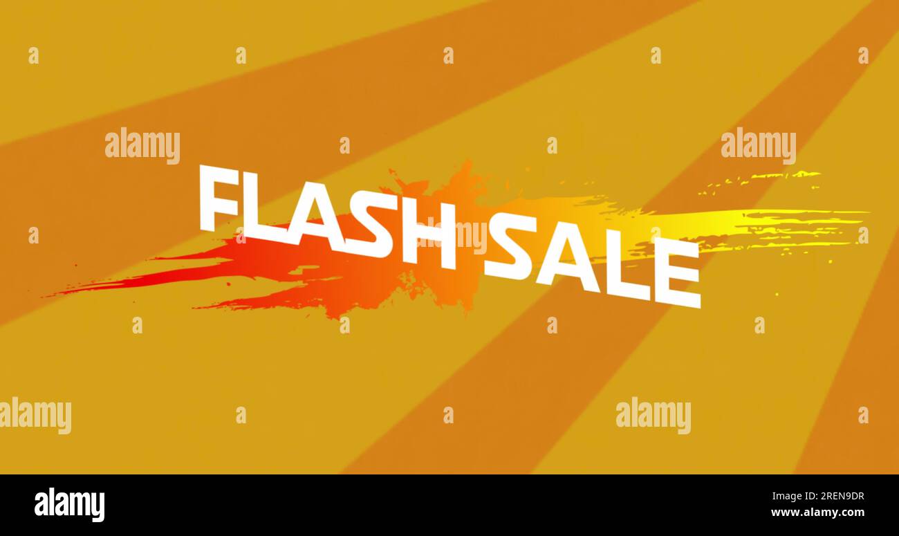 Composite aus Flash-Sale-Text auf gelbem Hintergrund mit Streifenmuster Stockfoto