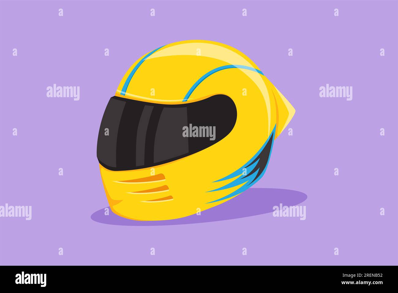 Motorrennen-Helm im flachen Grafikdesign mit geschlossenem Glasvisier. Für Auto- und Motorradsport, Rennsport, Motocross oder Bikerclub, Motorsport Compe Stockfoto